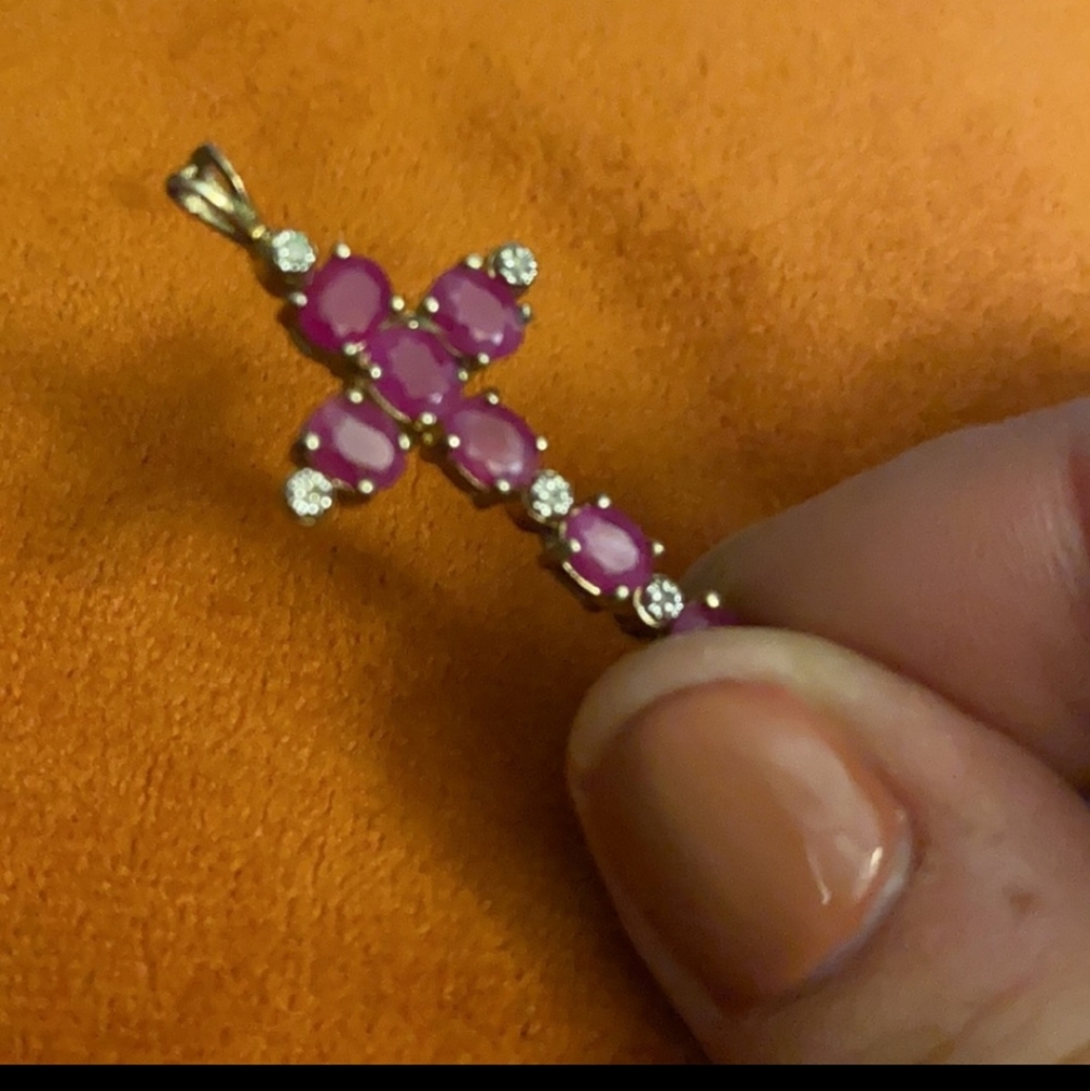 Geniune Ruby Diamond Sterling Silver Cross Pendant. ๐ - Picture 6 of 7